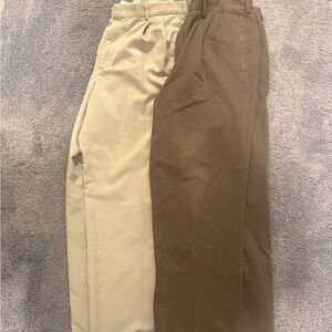 2 Savane Mens Flat Front Pants 36x30 Brown & Beige Classic Fit Chino Flat Front